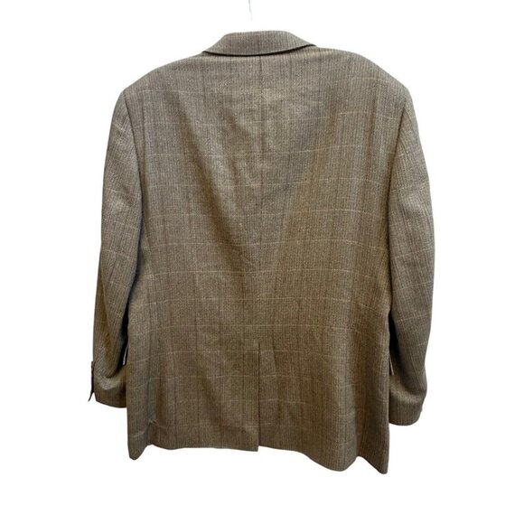 Jos A Bank Sport Coat Blazer Mens 43R Brown Tan Herringbone Windowpane Wool Silk - Picture 11 of 11